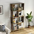 thumbnail image 5 of 4-Tier Industrial Bookcase, Rustic Wood and Metal Frame, Asymmetrical Shelf Design, Display Storage Shelf for Living Room, Home Office, Small Space, 5 of 11