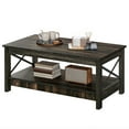 thumbnail image 2 of ModFusion 2-Tier Rectangle Farmhouse Coffee Table with Storage Shelf for Living Room, Dark Oak, 2 of 10