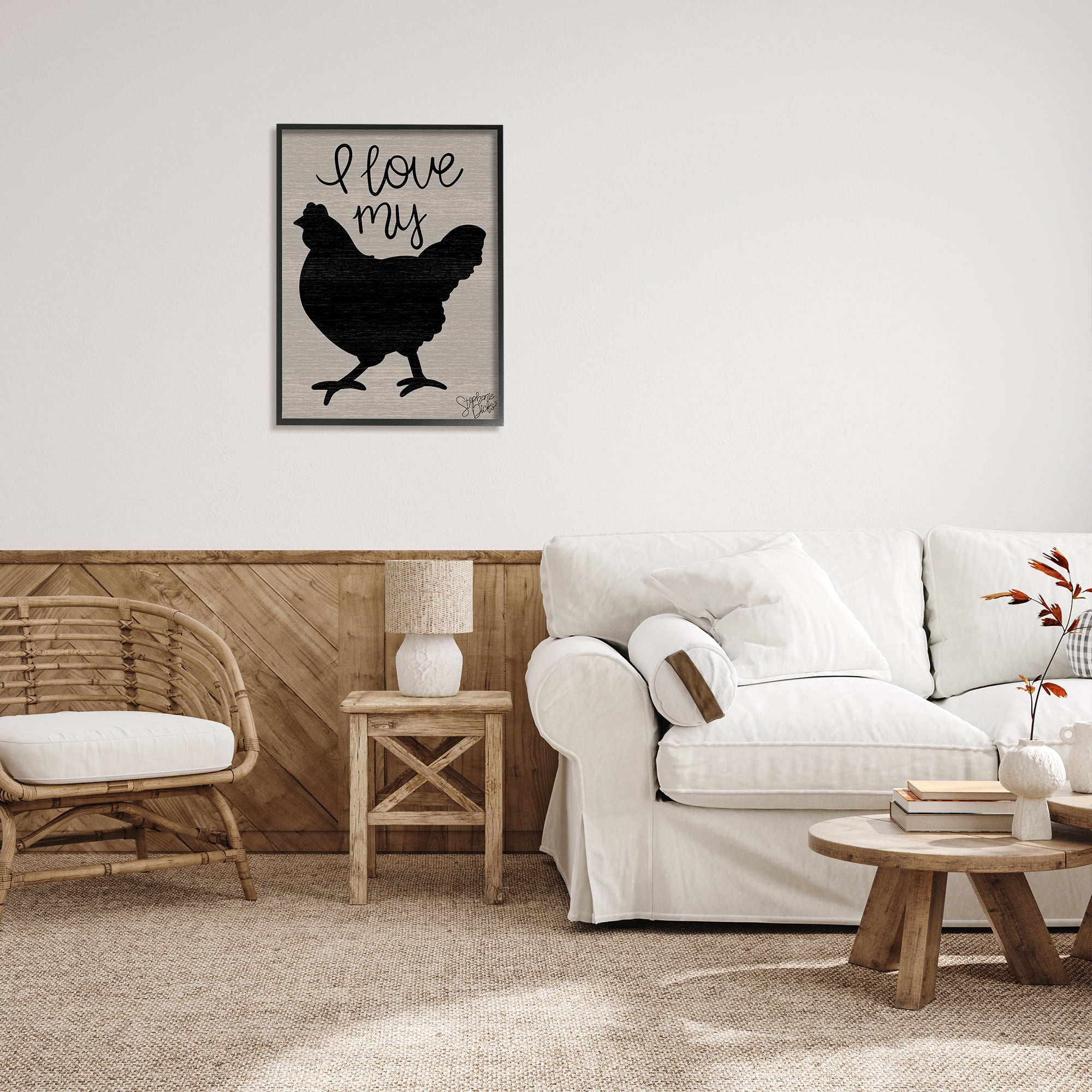 Stupell Love My Chicken Farmhouse Sign Animals & Insects Painting Black Framed Art Print Wall Art
