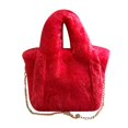 thumbnail image 1 of LinYooLi Sac Fourre-Tout en Fausse Fourrure Couleur Unie Automne Hiver Poignée Supérieure Doux Chaud Mode Portable Simple Décontracté pour Week-End Vacances, 1 of 6