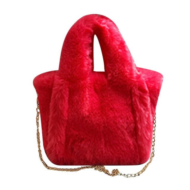 LinYooLi Sac Fourre-Tout en Fausse Fourrure Couleur Unie Automne Hiver Poignée Supérieure Doux Chaud Mode Portable Simple Décontracté pour Week-End Vacances