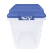 (2 pack) Hefty HI-RISE 32 Quart Small Storage Bin, Clear Plastic Storage Container with HI-RISE Latch Lid, Blue
