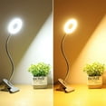 thumbnail image 2 of Lámpara de escritorio regulable de 6 W, regulable flexible/temperatura ajustable, 3 modos de luz, lámpara de noche USB, lámpara con clip, metal plateado, diseño de cuello de cisne, 2 of 5