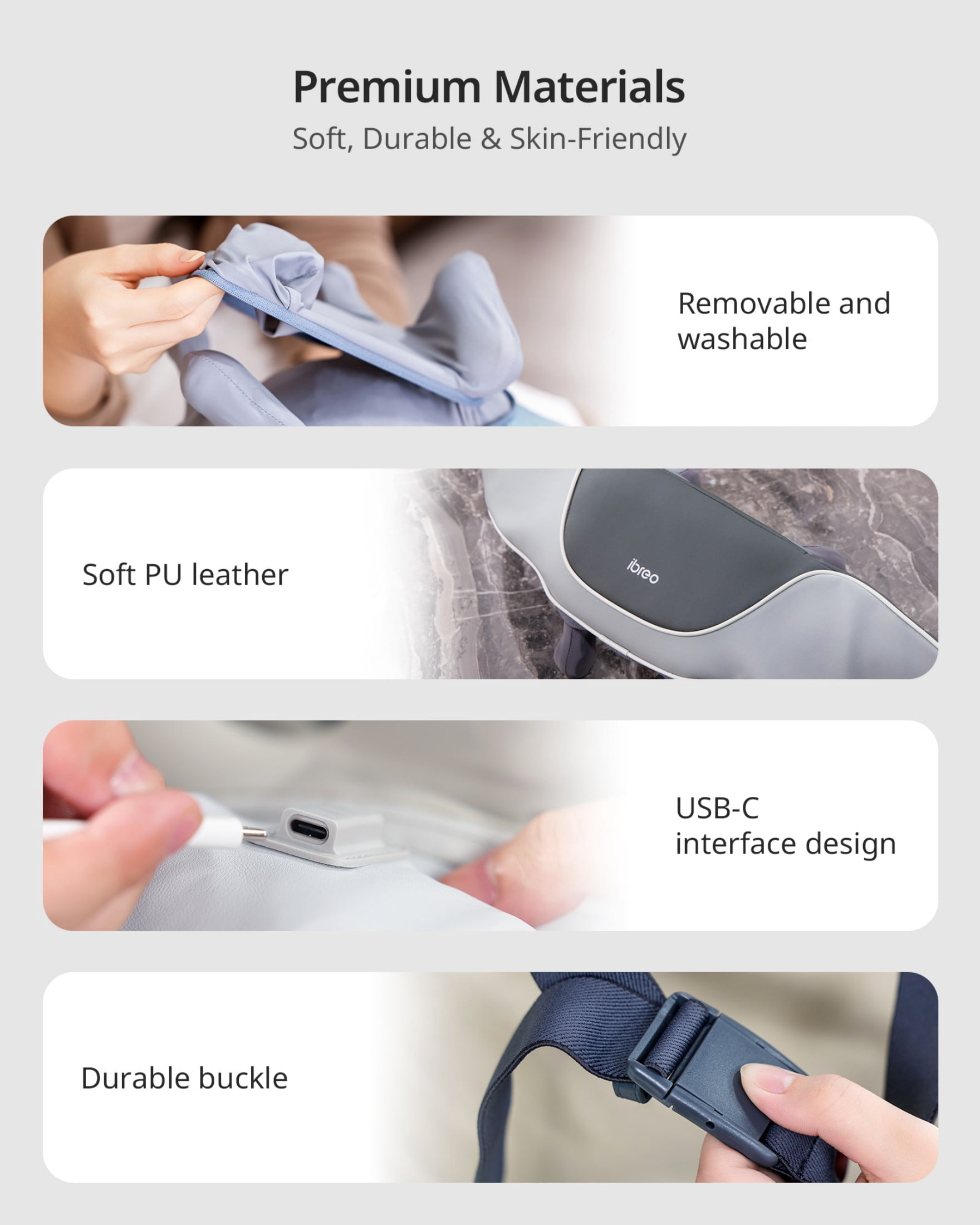 ibreo Cordless 6D Deep Tissue Kneading Neck & Shoulder Shiatsu Massager w/ Heat & Smart Memory, Gray