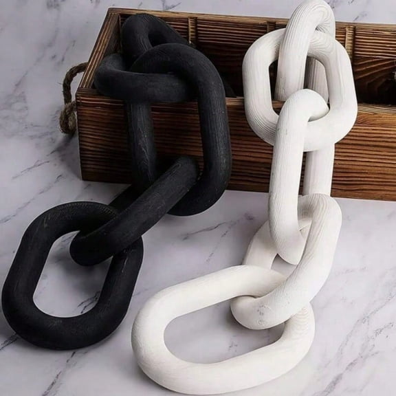 Hand Carved Wood Chain Link Decor, Boho Art Piece for Table, Shelf & Mantel