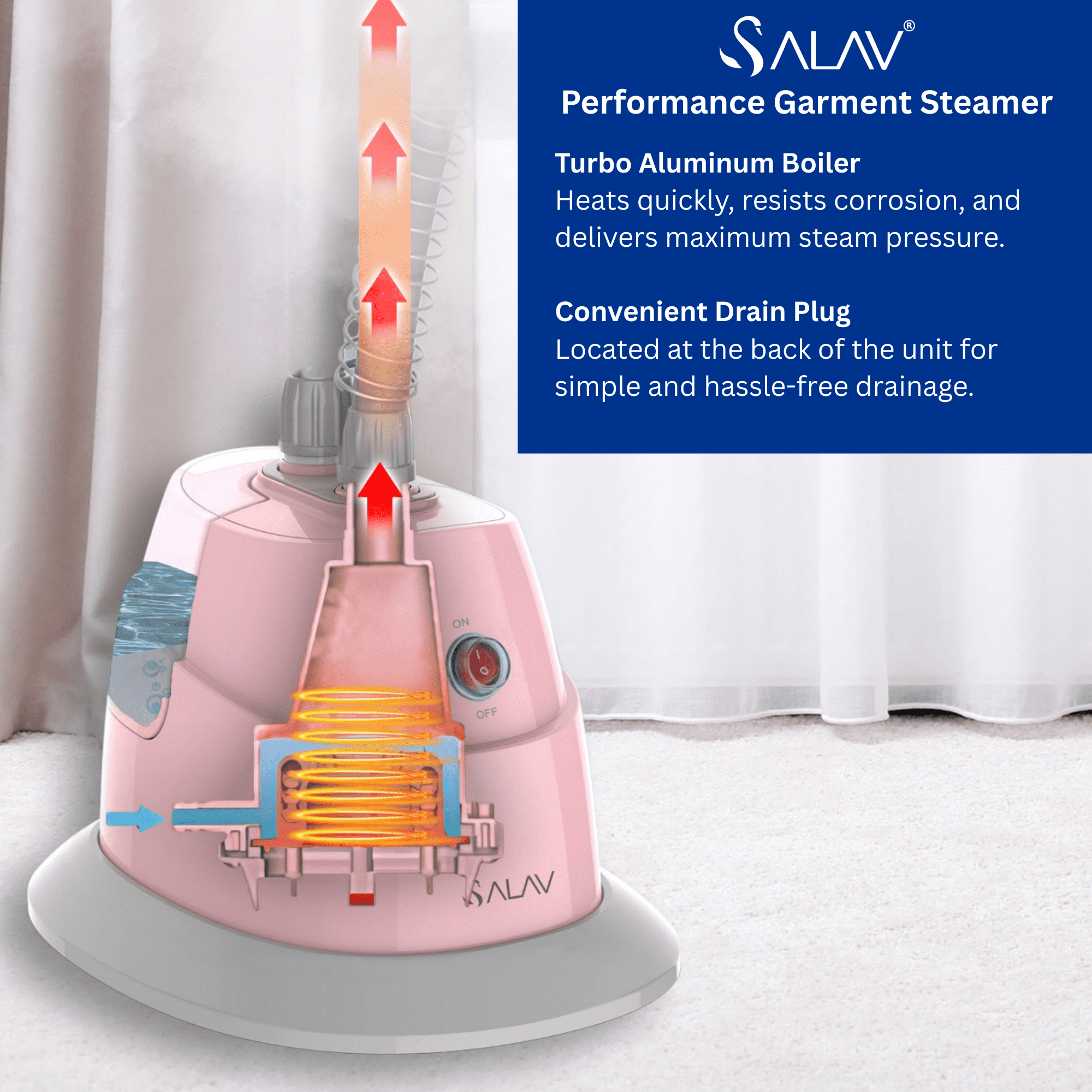 SALAV® Performance Series Garment Steamer in Blush, 1.3 L Water Tank Capacity