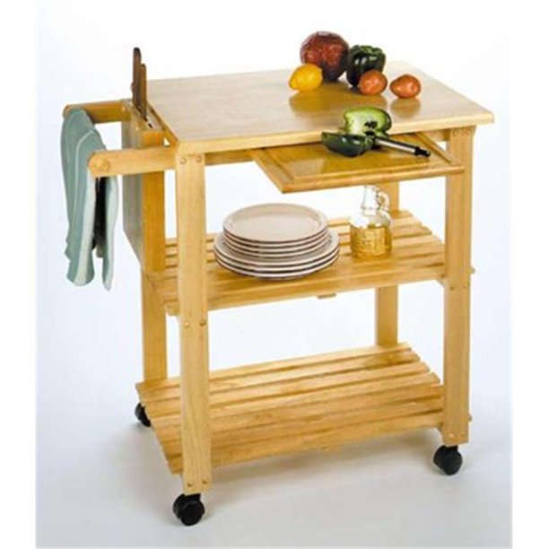 Kitchen Cart with Cutting Board Knife Block and Shelves Beech