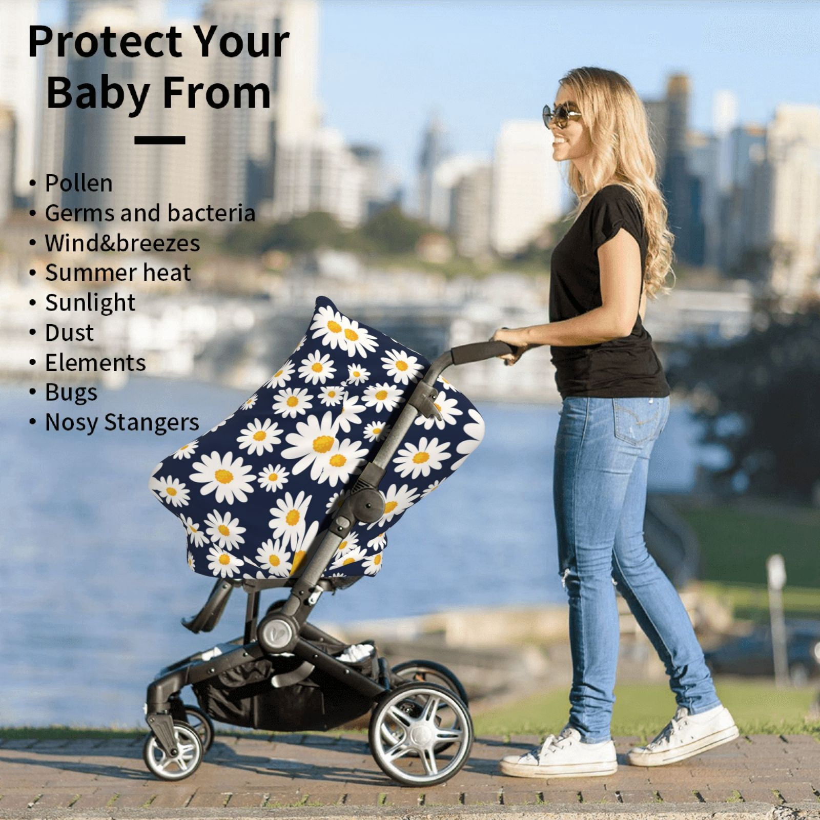 Fotbe Daisy Floral Pattern Car Seat Covers for Babies, Nursing Breastfeeding Cover Infant Carseat Canopy, Soft Stretchy Carrier Cover