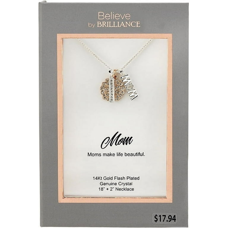 Believe by Brilliance Women s 14Kt Gold Flash Plated Genuine Crystal Mom Flower Pendant Necklace 18 2 Extender