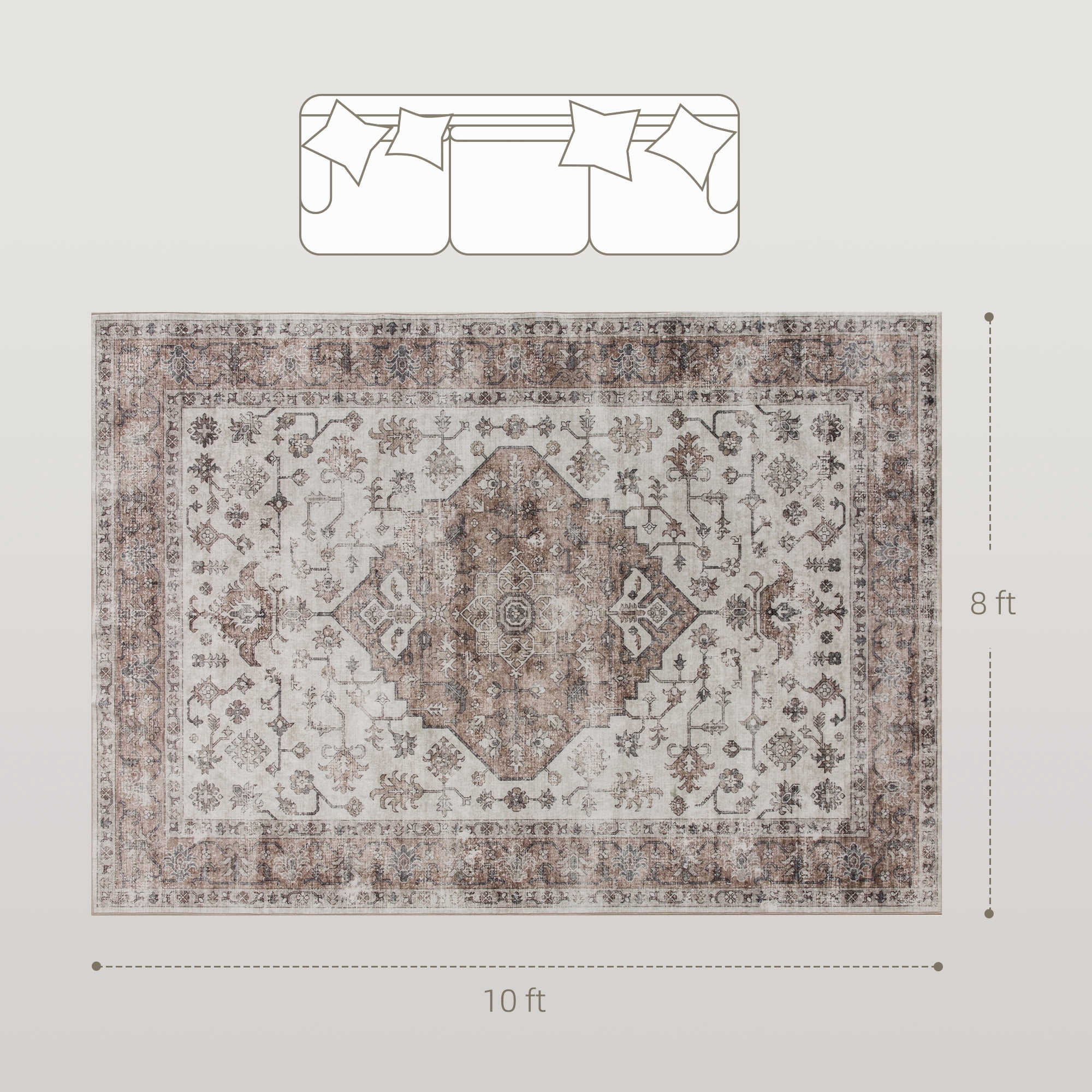 8' x 10' Flannel Faux Fur Area Rug with Anti-Slip TPR Backing, Machine Washable Faux Fur Floor Carpet for High Traffic Living Room, Bedroom, Home Decor