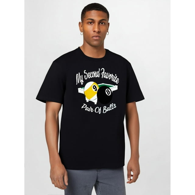 Camiseta humorística de billar: "Mi segundo par de bolas favorito". Regalo divertido para un jugador de billar. Camiseta 100 % algodón preencogida. Impresa en EE. UU.