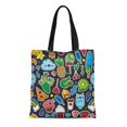 thumbnail image 1 of JSDART Canvas Tote Bag Colorful Fun of Quirky Cartoon Doodle Patch Badges Pin Durable Reusable Shopping Shoulder Grocery Bag, 1 of 1