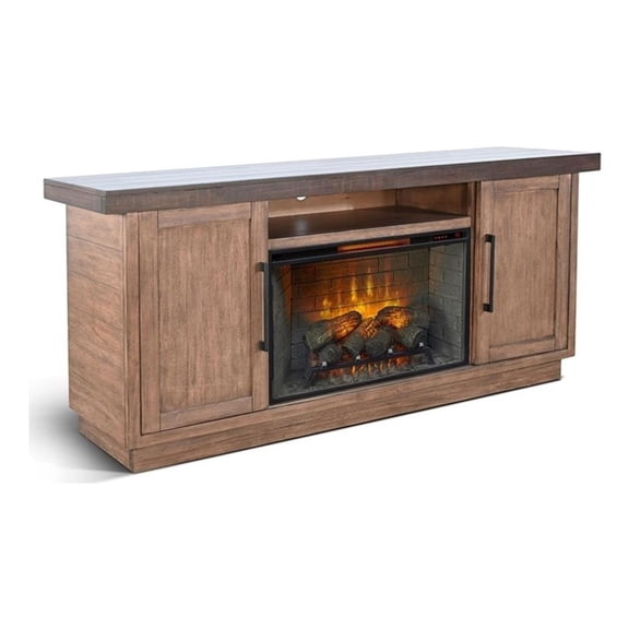 Pemberly Row Transitional Wood 78" Media Console with Electric Fireplace