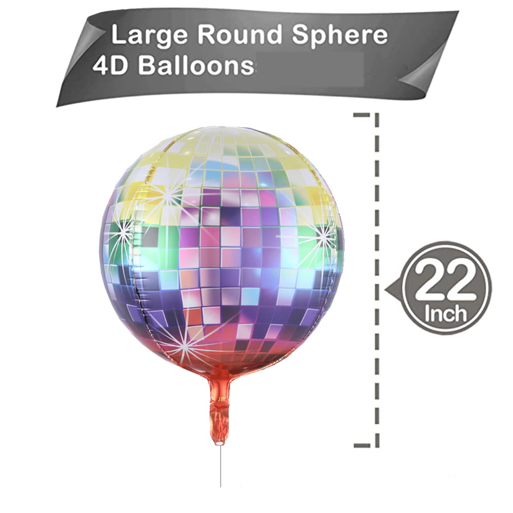 6 PCS Disco Ball Balloons Colorful Disco Mylar Balloons for Disco Party  Decor 22 Inch Large 4D Round Metallic Disco Foil Balloons for 70s 80s 90s