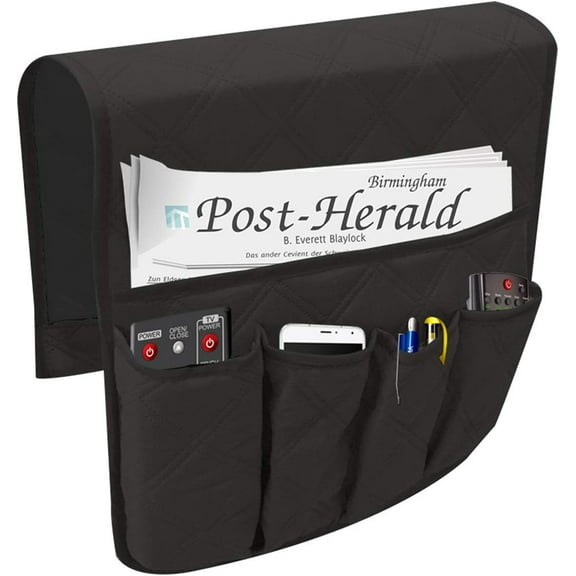 Mightlink Sofa Armchair Caddy Remote Control Holder, Couch Recliner Armrest Organizer, with 5 Pocket Storage for Magazine, Tablet, Phone, iPad