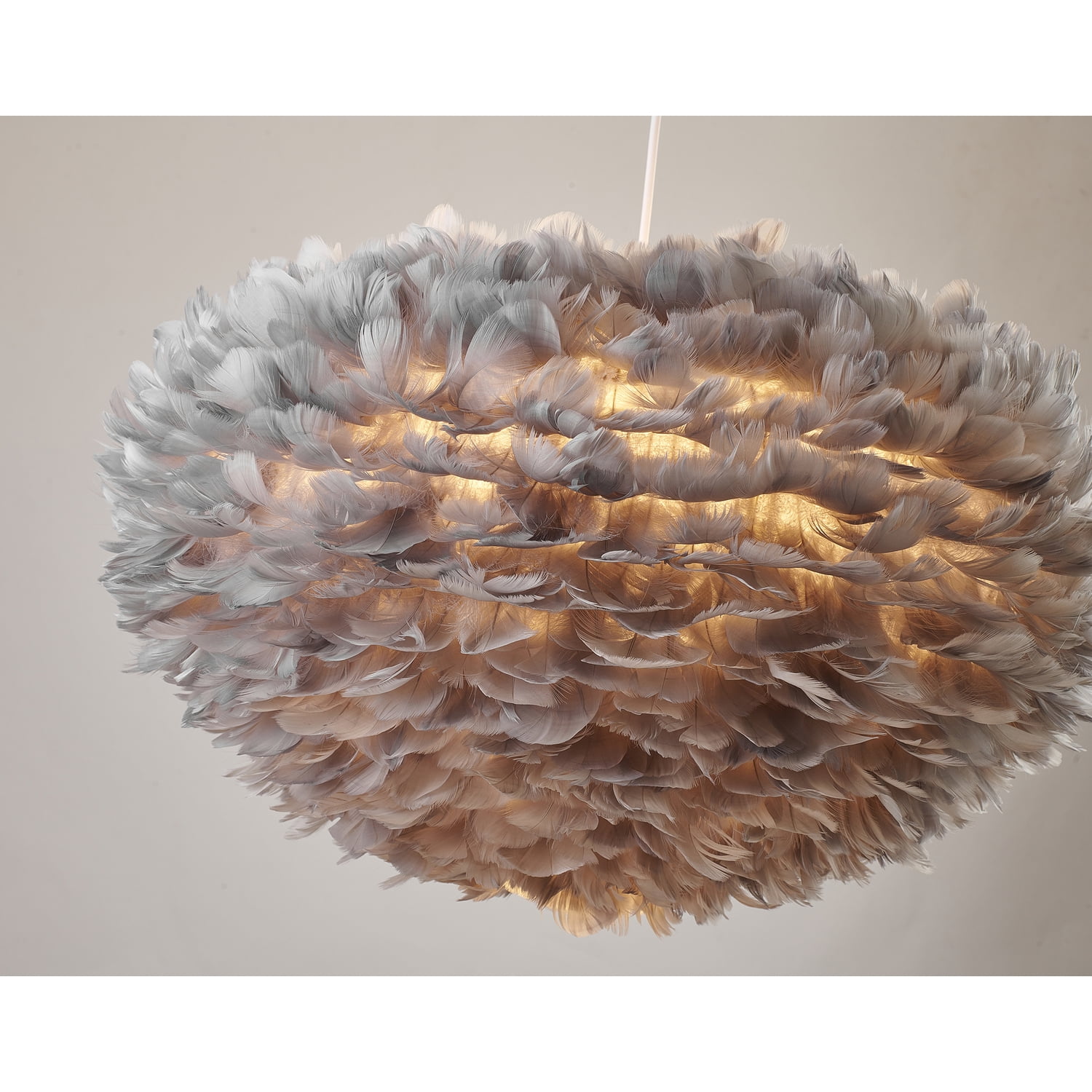 Bethel Light Grey Goose Feather Ball Ceiling Fixture With White Iron Frame