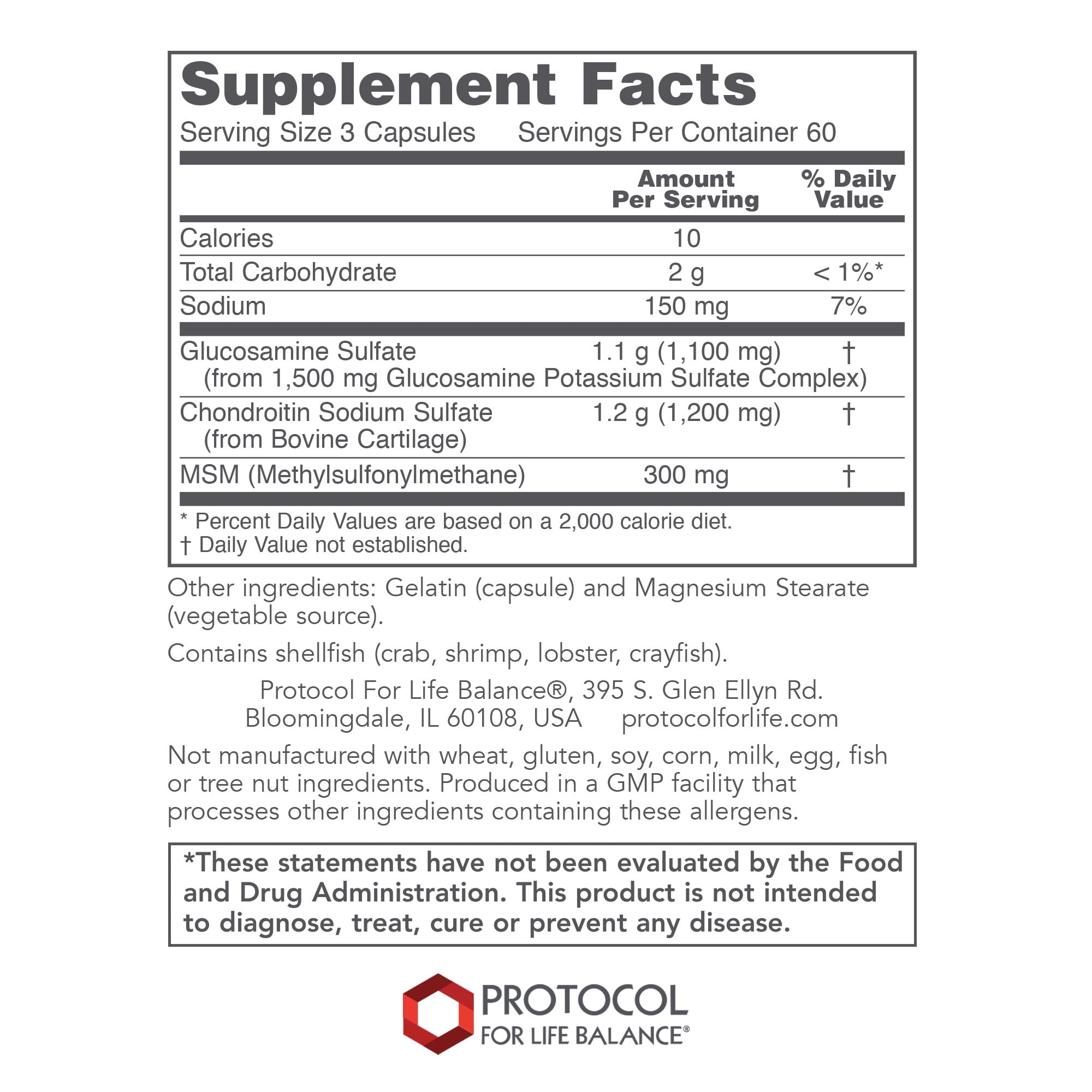 Protocol for Life Balance Glucosamine Chondroitin MSM - Joints - 180 Caps
