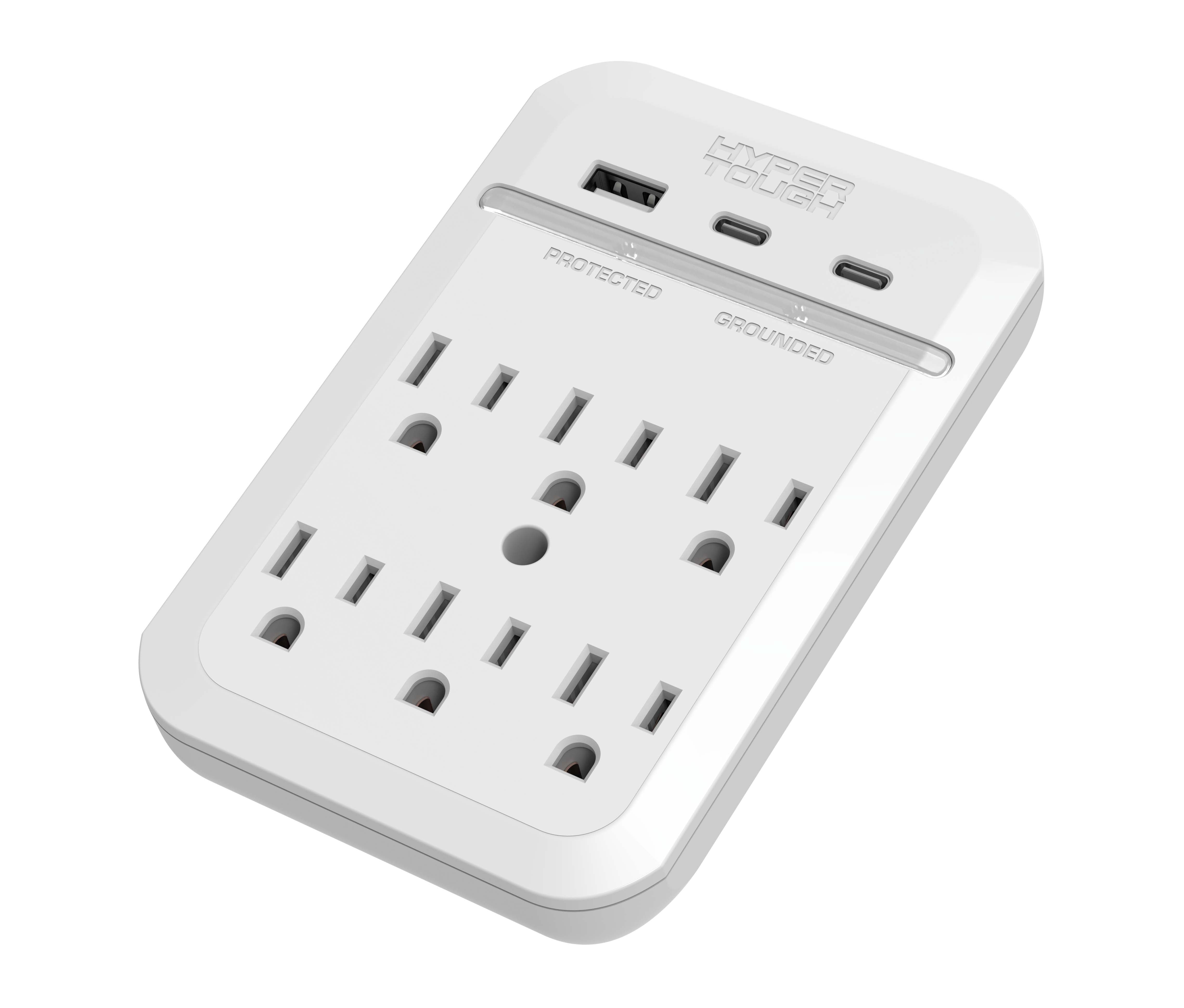 Hyper Tough Electrical USB Outlet Extender With 6 Outlet, USB Ports and Surge Protector
