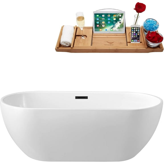 59" Streamline N140GLD Soaking Freestanding Tub and Tray With Internal Drain