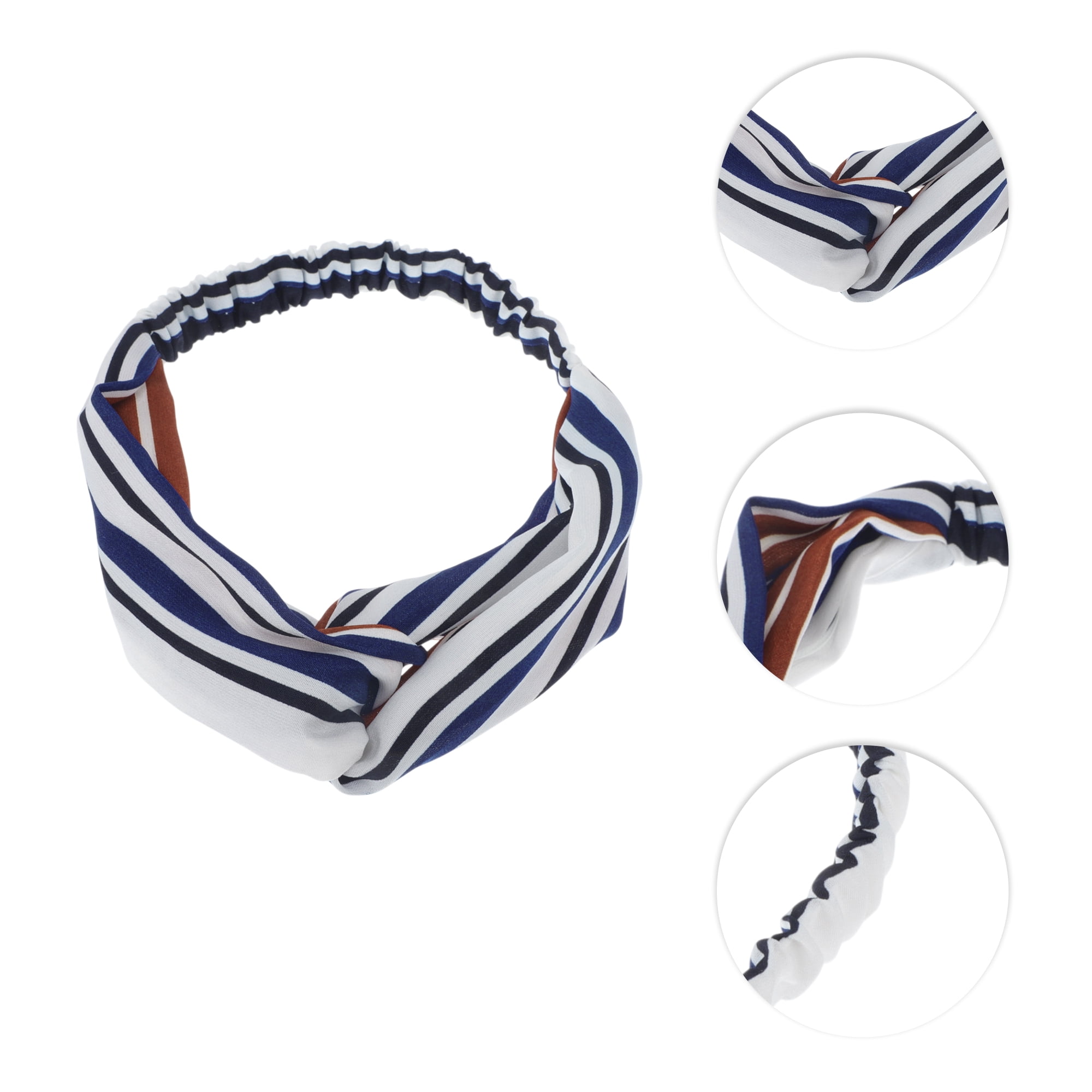 Unique Bargains Fashion Stripe Pattern Cross Elastic Hairband 1 Pc Blue