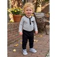 thumbnail image 3 of Cjfdfy Newborn Baby Boys Fall Outfits  Striped Waffle Knit Long Sleeve Striped Romper With Elastic Waist Solid Pants 2Pcs Infant Fall Winter Outfit Coming Home Outfit 0-18M, 3 of 9