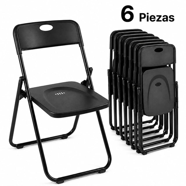 Silla Plegable Negra de Acero Compacta y Resistente Set de 6 piezas Soporta 130 kg para Fiestas Jardin y Hogar