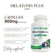 Happy Millions Melatonin Plus sleep support Dietary Supplements 900mg, 60 Capsules Non-GMO, Gluten-Free