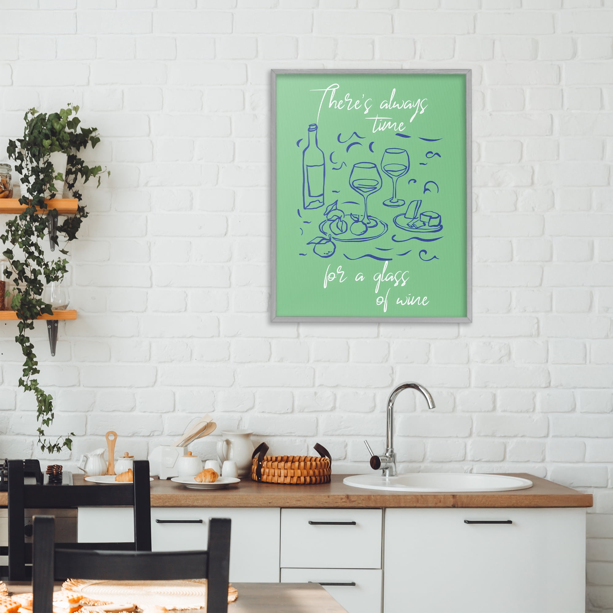 Stupell Industries Always Time For Glass Of Wine Gray Framed Giclee Art, design by The Prints Vibe