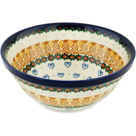 Authentic Bowl 8-inch in Pineapple Paradise Design Handmade in Bolesławiec Poland by Ceramika Artystyczna + Certificate of Authenticity