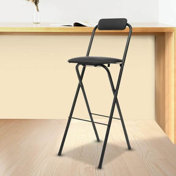 75cm Foldable Bar Chair Portable Tall Folding Chair Folding Stool Black125kg Load Capacity