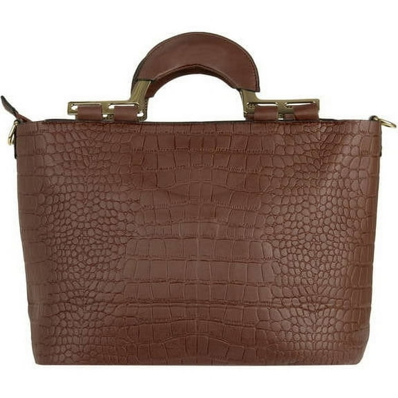 Women's Samba Over The Shoulder Leatherette Satchel Carrying Hand Bag with Shoulder Strap [Croc Skin Design]