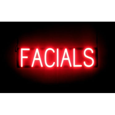 SpellBrite FACIALS LED Sign for Business. 25.3" x 6.3" Red FACIALS Sign Has Neon Sign Look With Energy Efficient LED Light Source. Visible from 500+ Feet, 8 Animation Settings.