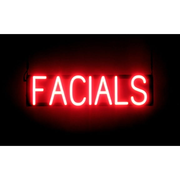 SpellBrite FACIALS LED Sign for Business. 25.3" x 6.3" Red FACIALS Sign Has Neon Sign Look With Energy Efficient LED Light Source. Visible from 500+ Feet, 8 Animation Settings.
