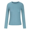 thumbnail image 4 of Enjoytime Basic Tees for Women Round Neck Long Sleeve Slim Fitted Shirts Stretch Ribbed Pullover Solid Tops for Women 2024 on Clearance, 4 of 5