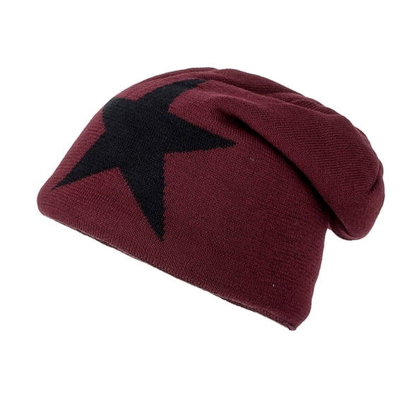Xfvqtps Mens Beanie Knitting Crochet Sport Style Star Print Slouchy Vintage Stretch Windproof Coldproof Outdoor Fall Winter Warm Soft Skull Cap Wine
