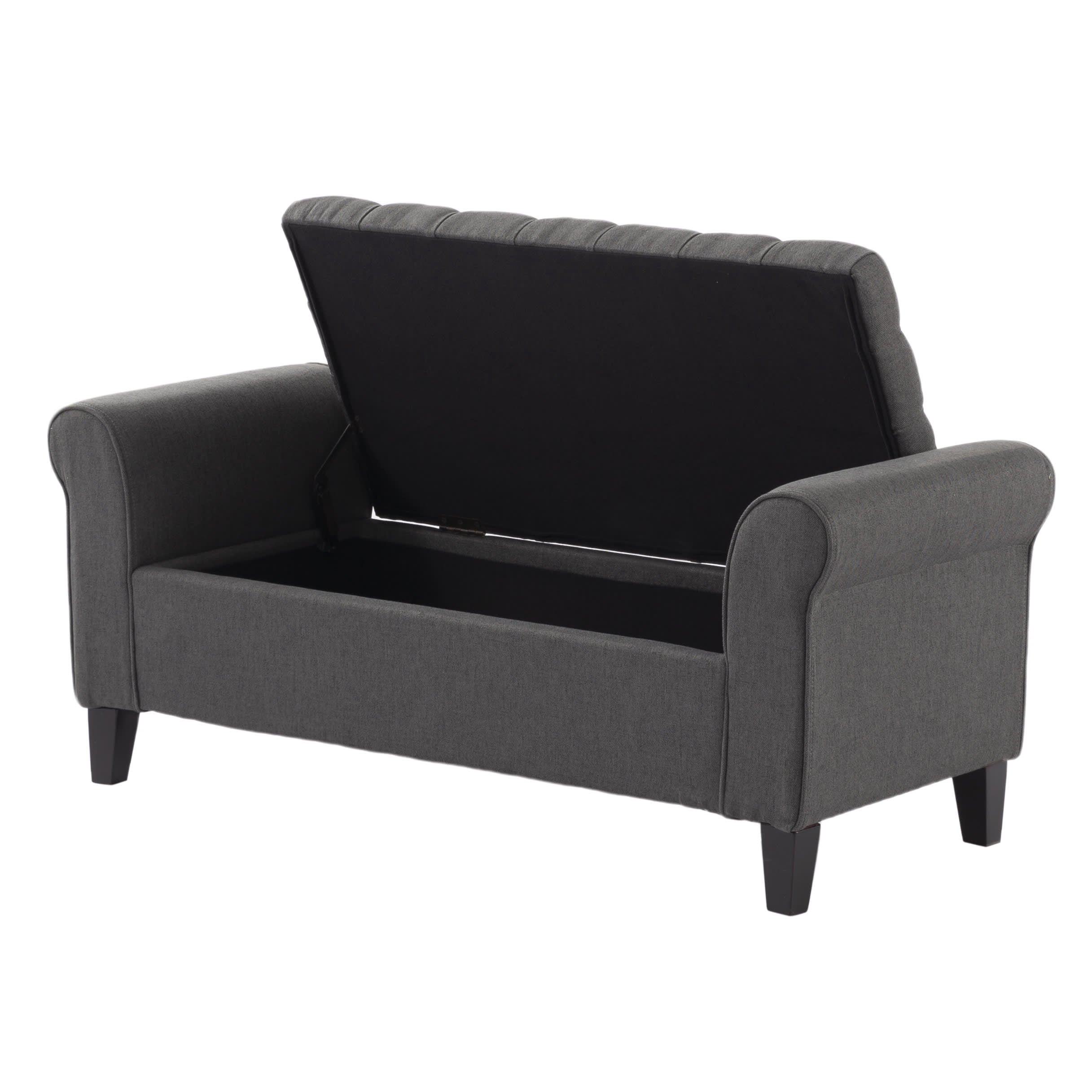 Gewnee 50" Solid Wood Flip Top Storage Bench, Linen Fabric, for Living Room & Bedroom, Dark Grey