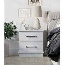 Home Design Herne Nightstand with 2 Spacious Drawers and Wide Surface, White, Easy Assembly