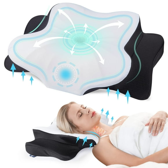 Almohada cervical DONAMA, espuma viscoelástica para aliviar el dolor de cuello, negra