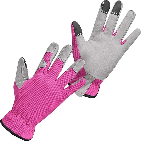 Pink Grain Deerskin Gardening Gloves, Medium Size. Pack of 6 3 Pairs Resistant Working Gloves. Comfortable Fit, Non-Slip Garden Glove with Elastic Wrist for Yard Work, Gardening, Driving