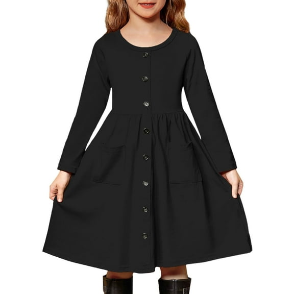 Arshiner Girls Long Sleeve Casual Swing Dresses
