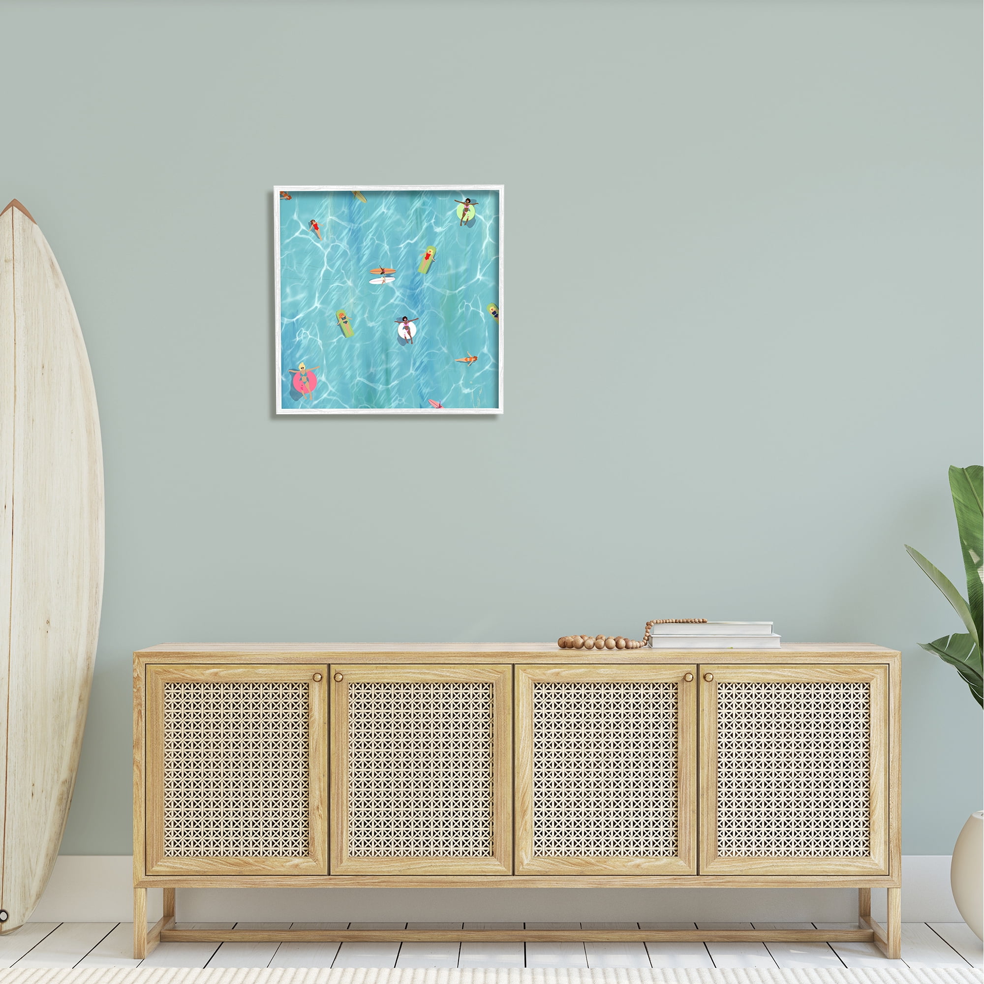Stupell Aerial Summer View People Swimming Landscape Painting White Framed Art Print Wall Art