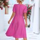 thumbnail image 4 of Vestido de mujer con nudo torcido, cuello en V, manga corta abombada, dobladillo suelto, vestido largo informal para uso diario, 4 of 6