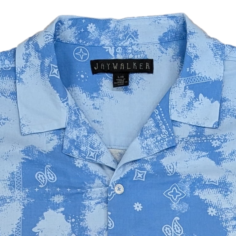 blue bandana dress shirt Jaywalker Mens Print Short Sleeve Button-Front Camp Large, Men's Mens Formal Wear For classy style Size:EU 36 / EU 36 / US 5.5-6 Mens size Large