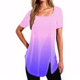 thumbnail image 1 of Plebaso Womens Summer Shirts Short Sleeve Gradient Tunic Tops Square Neck Dressy Loose Blouses with Split, 1 of 4