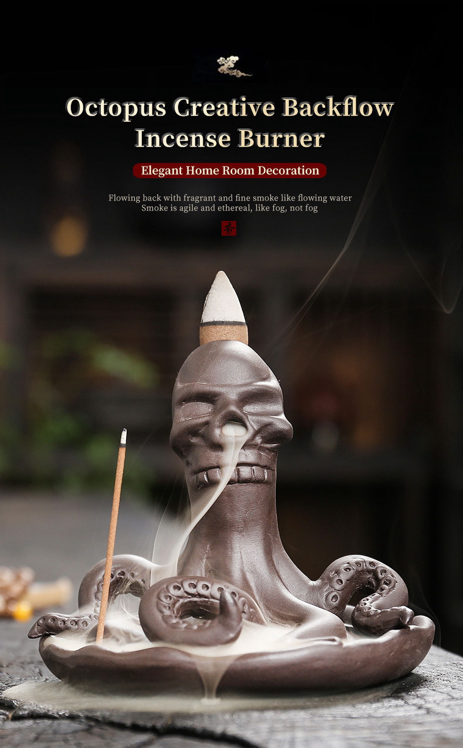 Purple Sand Ocean Animal Backflow Incense Burner,Creative Octopus Waterfall Smoke Incense Stick Holder Burner Home Craft Decoration