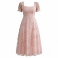 thumbnail image 6 of NTACZA Womens Dresses Midi Dressy Wedding Guest Dresses Square Neckline A-Line Mesh Embroidered Pink XXL, 6 of 7