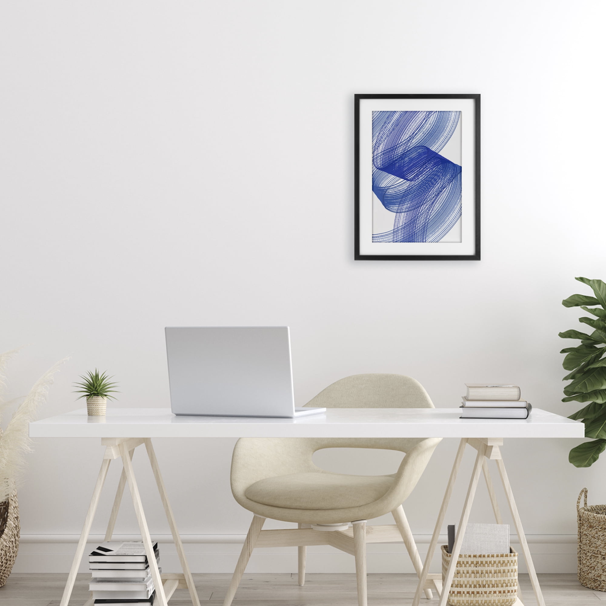 Stupell Industries Blue Lines Flowing In Motion Black Framed Print Under Glass, design by Martina Pavlova