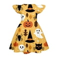 thumbnail image 3 of Girls Dresses Halloween Pumpkin Bat Pattern Tiered Flutter Sleeve Midi Dress Lightweight Fall Halloween Holiday Outfit for Girls 3–12Y, 3 of 4
