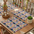 thumbnail image 3 of Easter Eggs Placemats Set of 8, Spring Colored Eggs Floral Dark Blue Background Heat Insulated Linen Place Mats, Washable Stain-Proof Table Mats for Dining Tables Holiday Decor 13x19 Inches, 3 of 9