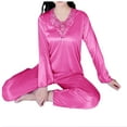 thumbnail image 7 of Jalioing Womens Satin Pajama Set 2 Piece Long Sleeve Lace V Neck Shirt and Pants Silk Sleepwear Set M-3XL, 7 of 7